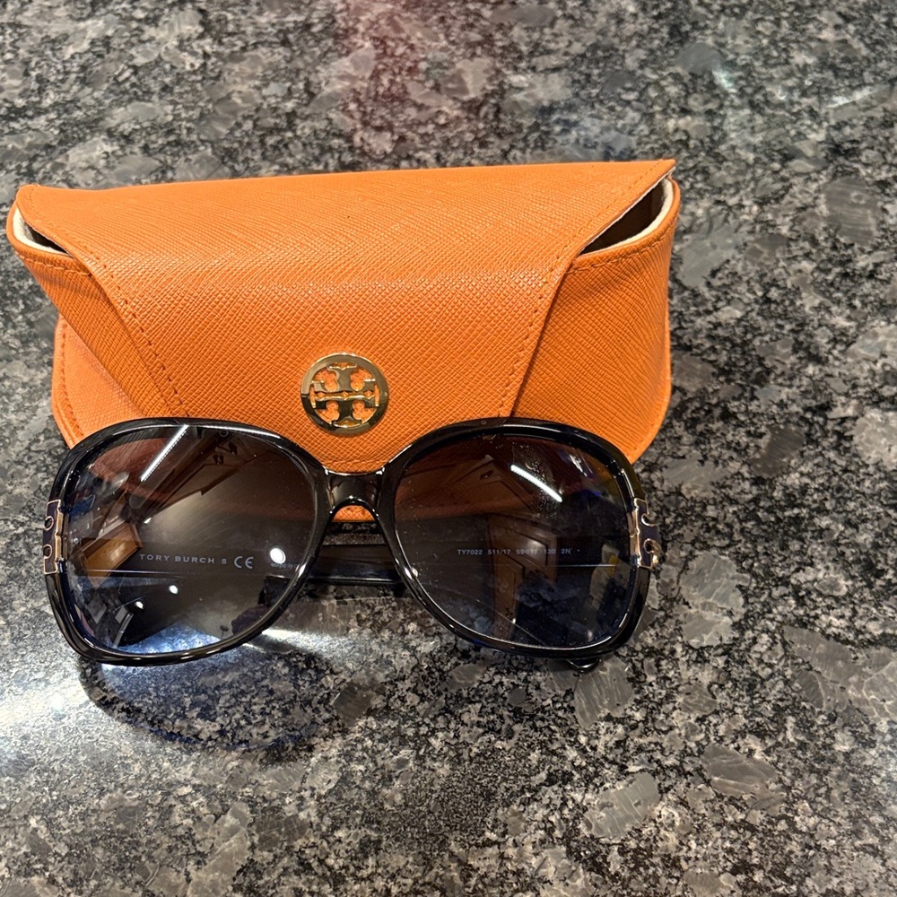 Tory Burch Black Sunglasses with Bold Orange Case